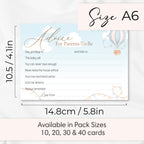Blue Up & Away Hot Air Balloon Advice Cards – Baby Shower Keepsake for Parents-To-Be
