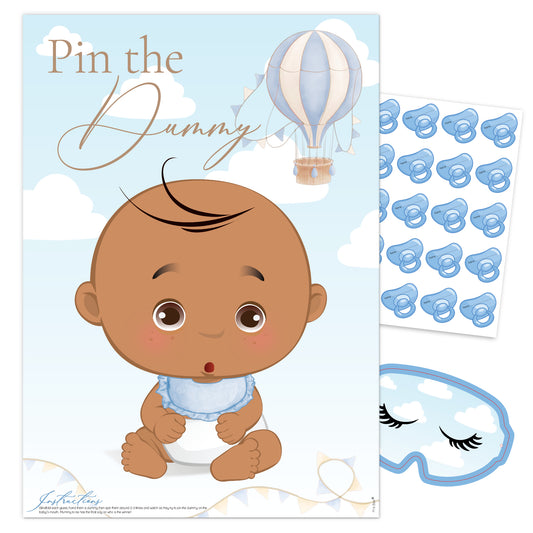 Baby Shower Game Pin the Dummy in our Blue Up, Up and Away theme for Ethnic Baby Boys