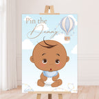 Pin the Dummy on the Baby Game – Blue Hot Air Balloon Baby Shower (Ethnic)