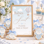 Up & Away Blue Baby Shower Favour Sign & Thank-You Stickers