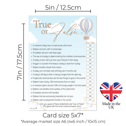 Baby Shower Game True or False in Up, Up and Away Blue Theme