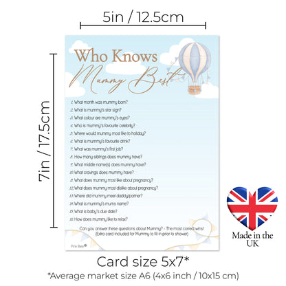 Baby Shower Game Who Knows Mummy Best in Blue Up and Away Theme