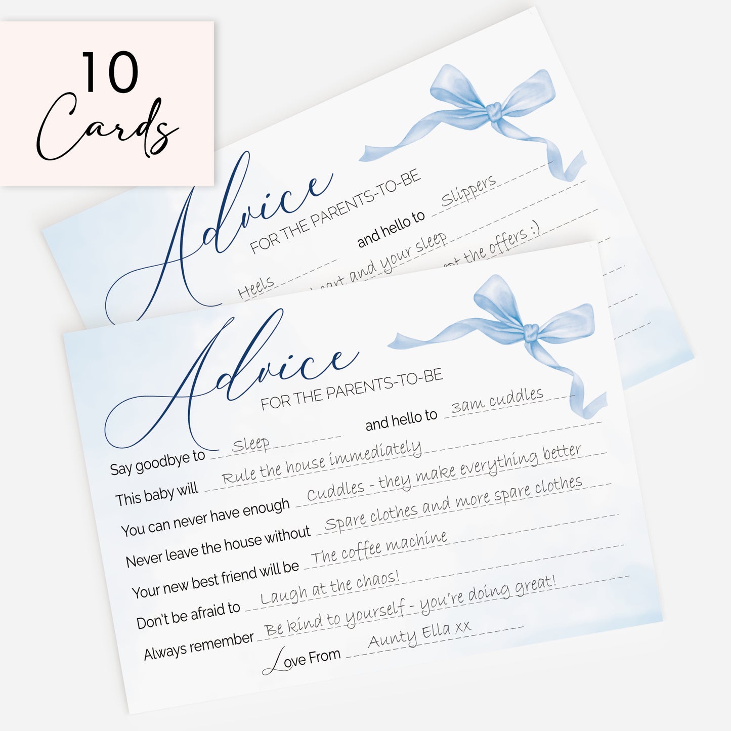 Blue Bow Baby Shower Advice Cards – Keepsake Cards for Parents-to-Be