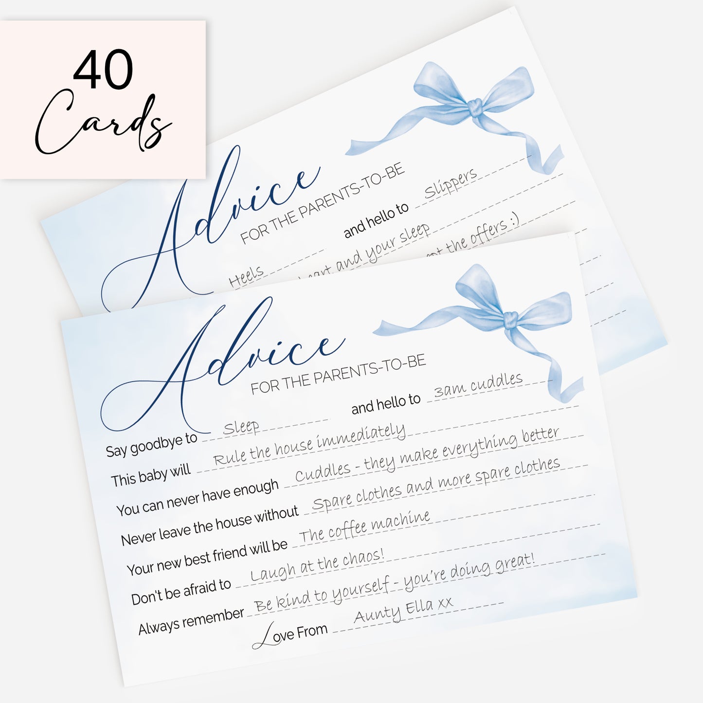 Blue Bow Baby Shower Advice Cards – Keepsake Cards for Parents-to-Be