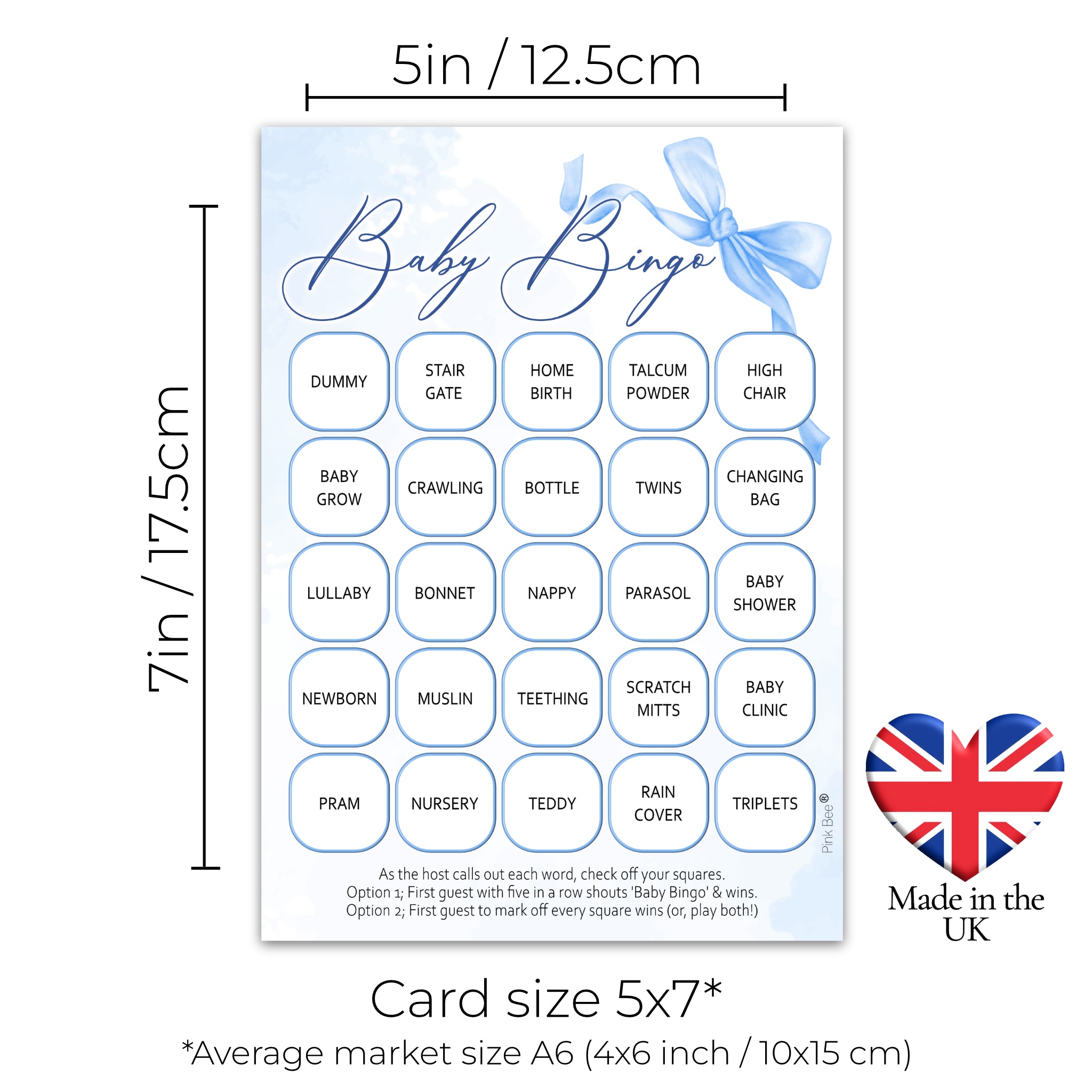 Baby Bingo Game in Pretty Blue Bow Theme