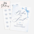 Blue bow baby shower favour sign with 24 matching 37mm thank you stickers, baby boy baby shower treat table decoration and favour label set