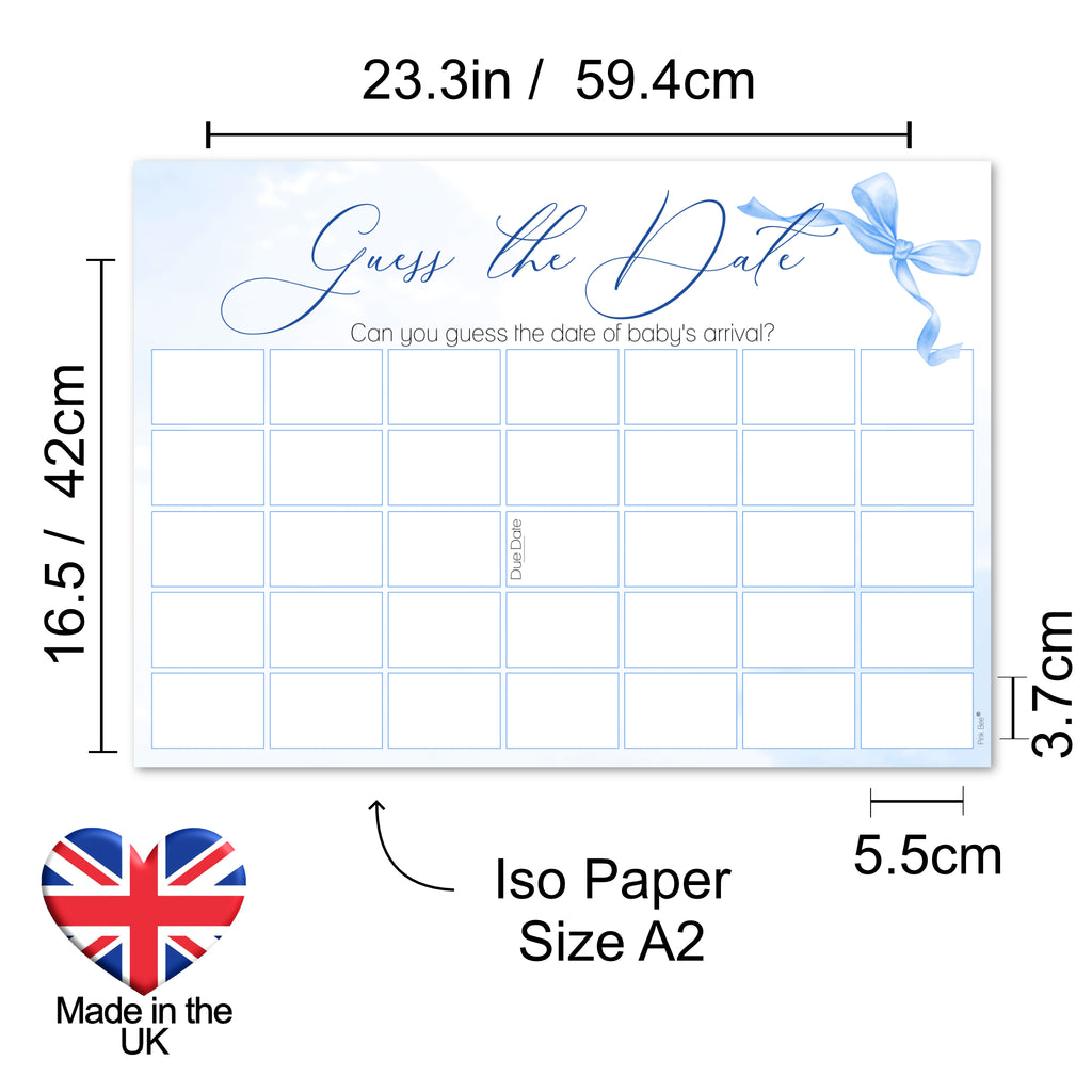 Ribbon Bow Baby Guess the Date Baby Shower Activity in Blue