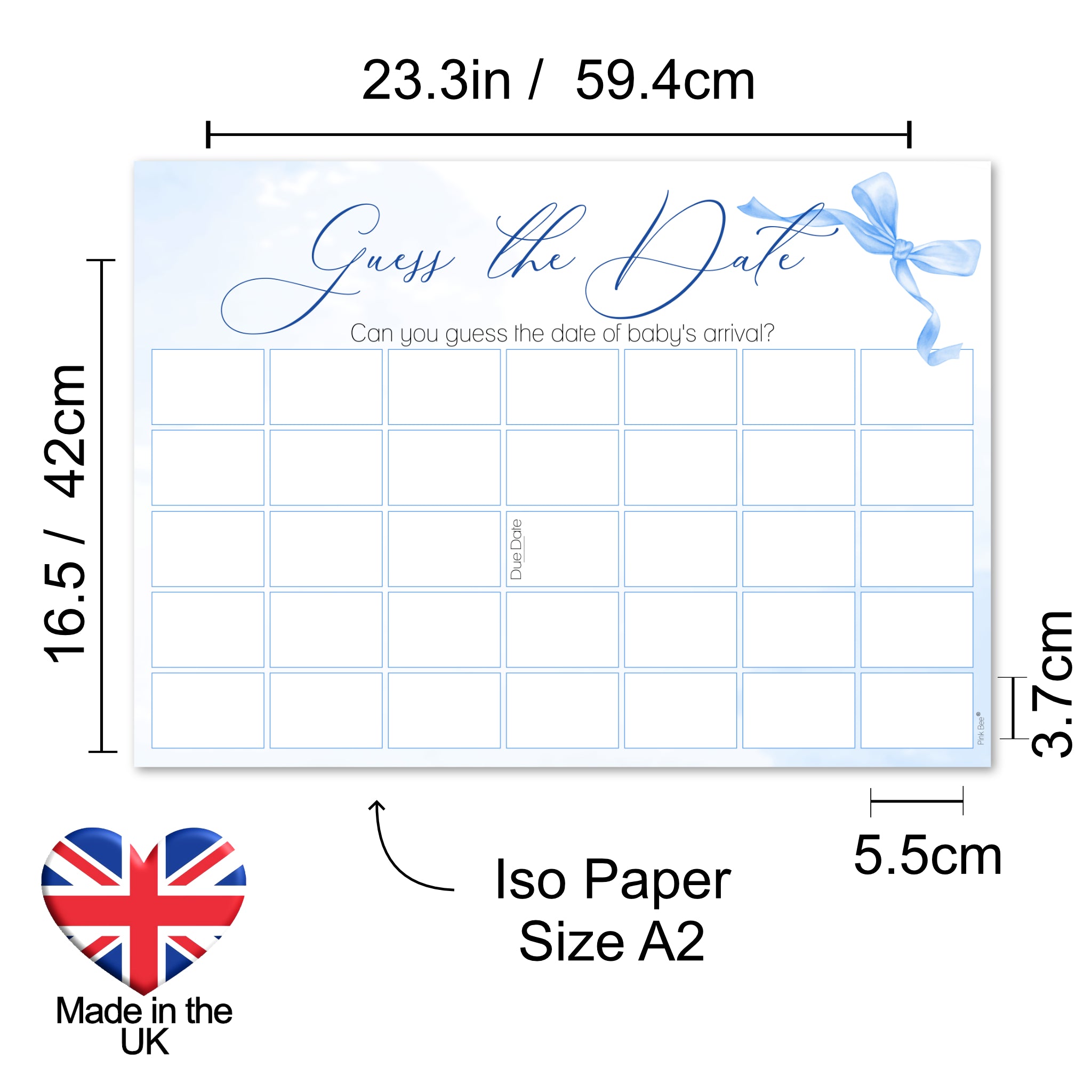 Ribbon Bow Baby Guess the Date Baby Shower Activity in Blue