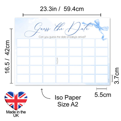 Ribbon Bow Baby Guess the Date Baby Shower Activity in Blue
