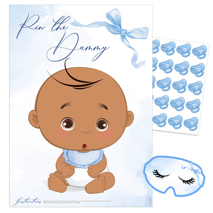 Blue Baby Bow Pin the Dummy Baby Shower Game Ethnic Edition