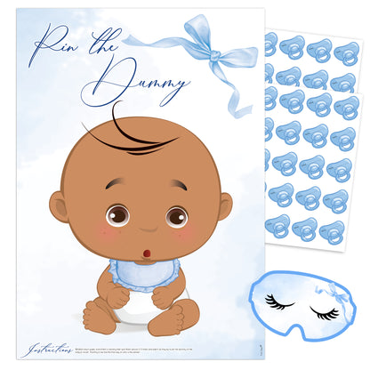 Blue Baby Bow Pin the Dummy Baby Shower Game Ethnic Edition