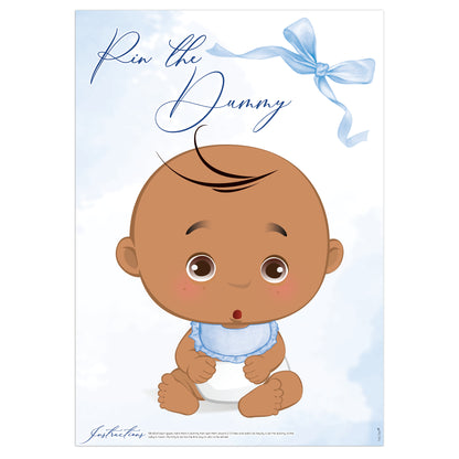 Blue Baby Bow Pin the Dummy Baby Shower Game Ethnic Edition
