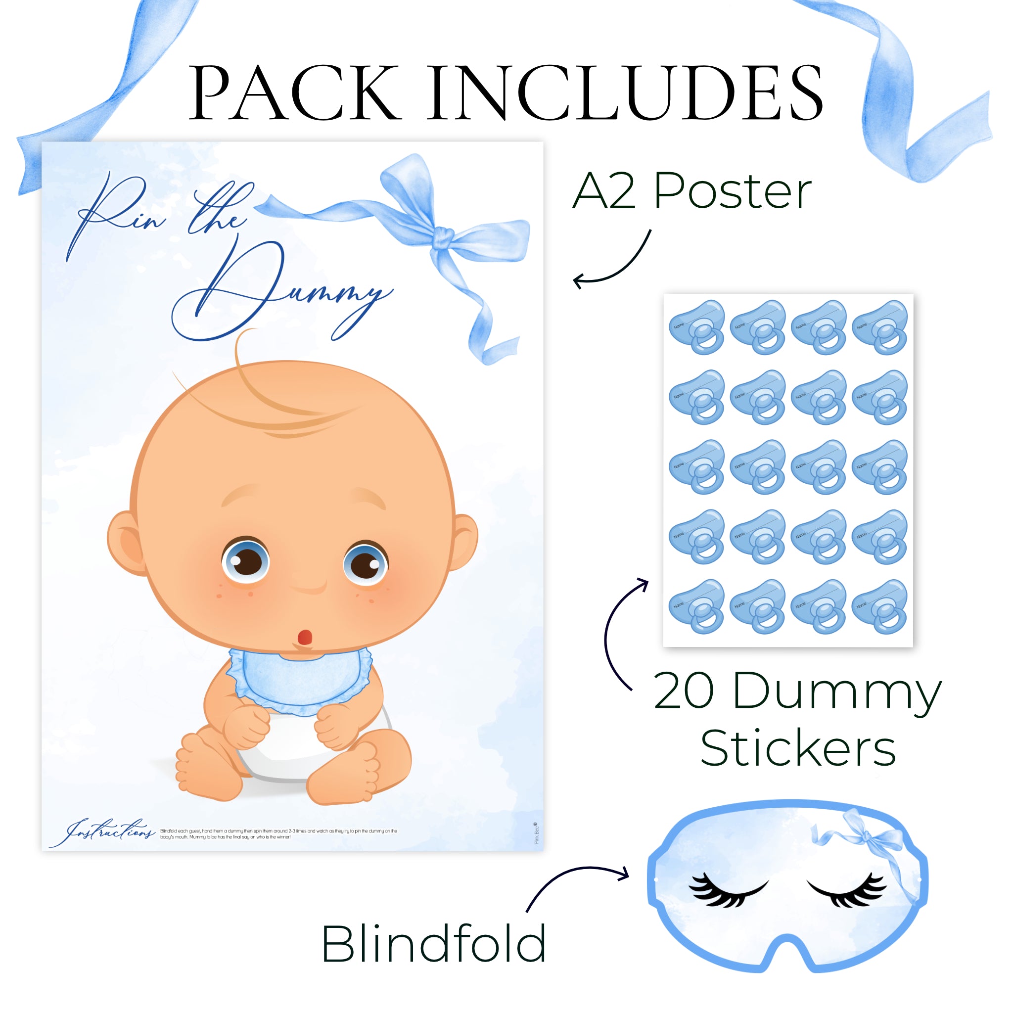 Blue Baby Bow Pin the Dummy Baby Shower Game