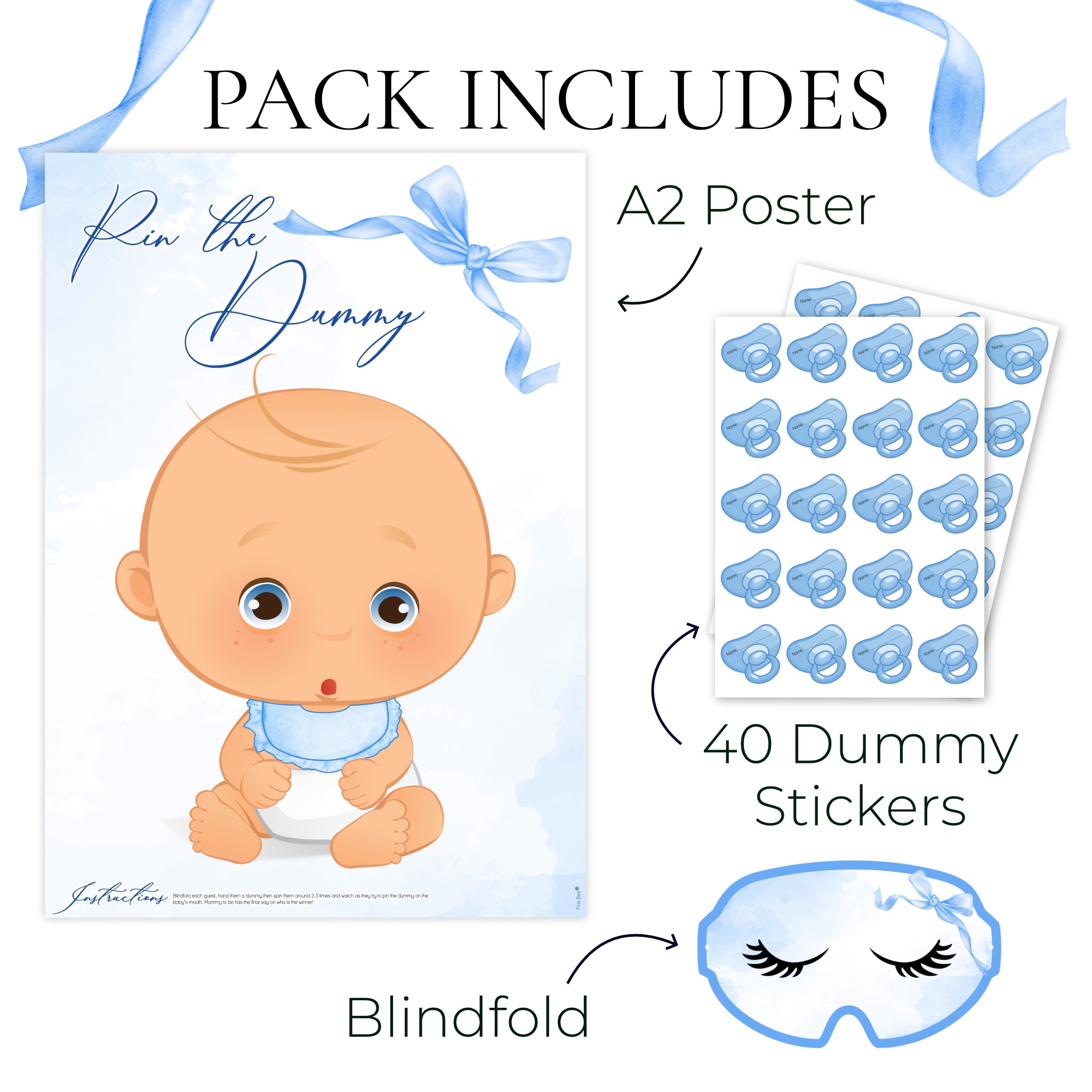 Blue Baby Bow Pin the Dummy Baby Shower Game