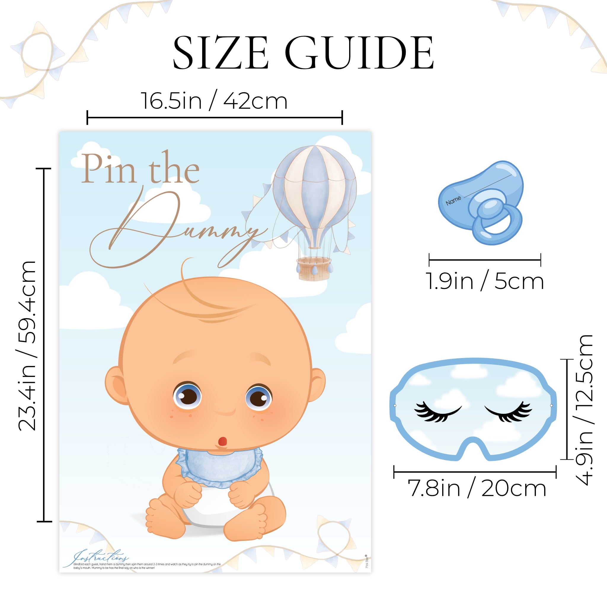 Baby Shower Game Pin the Dummy in our Blue Up, Up and Away theme for Baby Boys