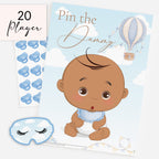 Pin the Dummy on the Baby Game – Blue Hot Air Balloon Baby Shower (Ethnic)