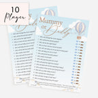 Mummy or Daddy Baby Shower Game – Blue Hot Air Balloon Theme Up and Away