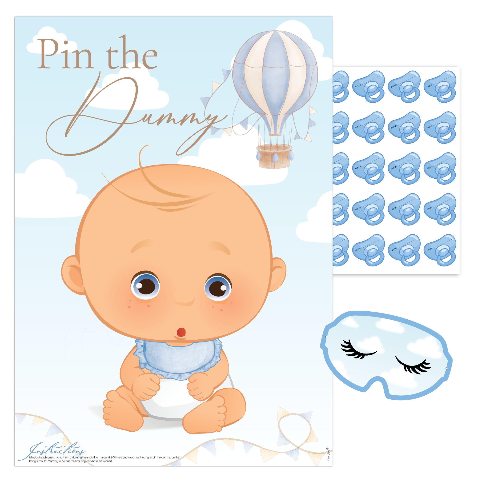 Baby Shower Game Pin the Dummy in our Blue Up, Up and Away theme for Baby Boys