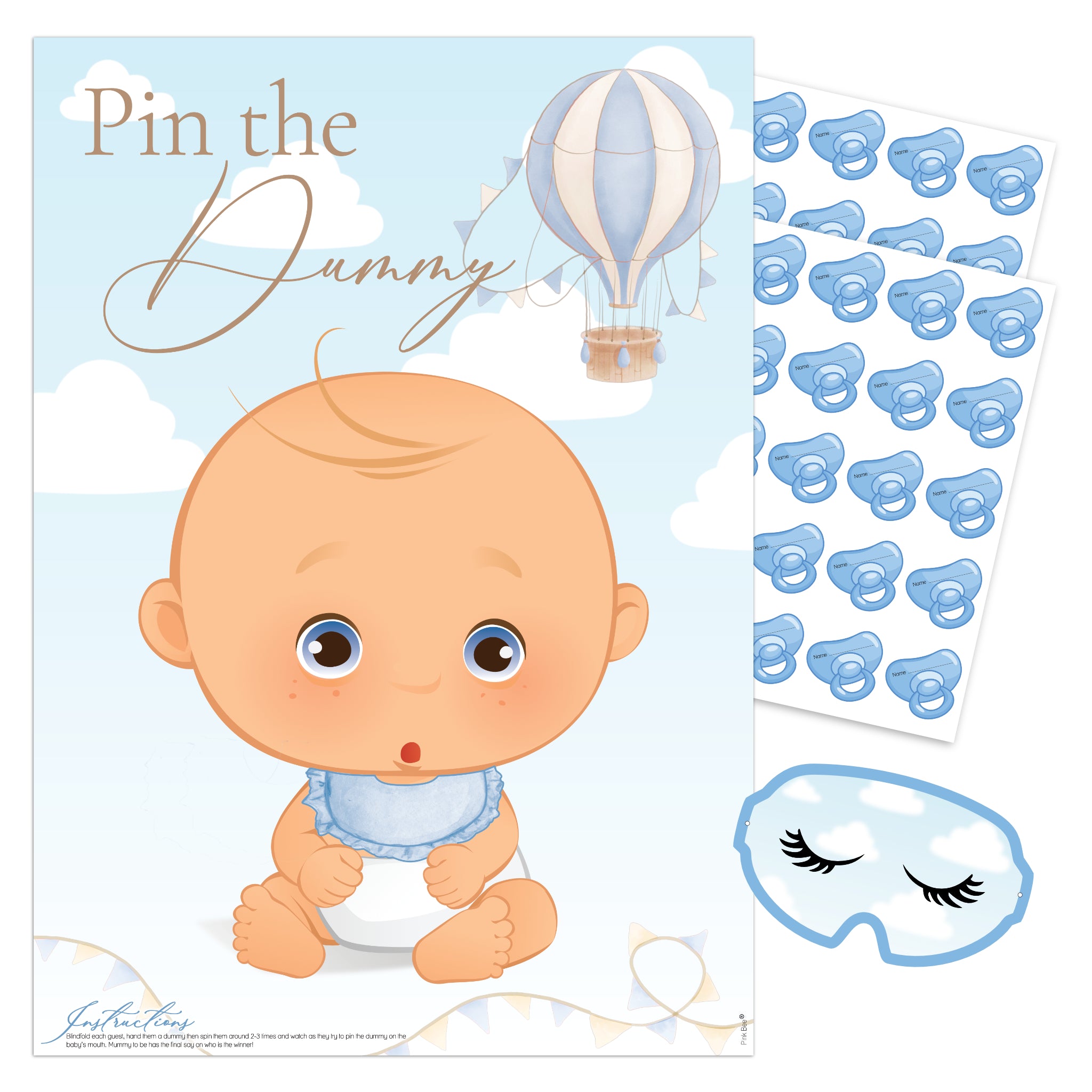 Baby Shower Game Pin the Dummy in our Blue Up, Up and Away theme for Baby Boys