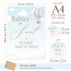 Up & Away Baby Shower Blue Favour Sign & Ready to Pop Stickers