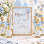 Up & Away Baby Shower Blue Favour Sign & Ready to Pop Stickers