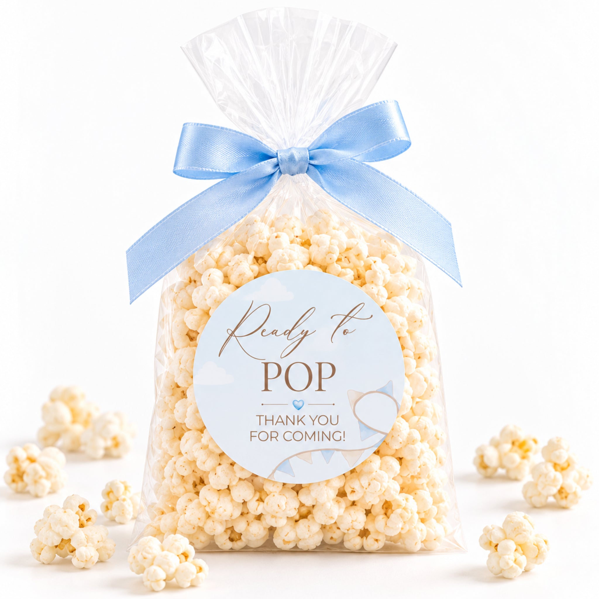 Up & Away Baby Shower Blue Favour Sign & Ready to Pop Stickers