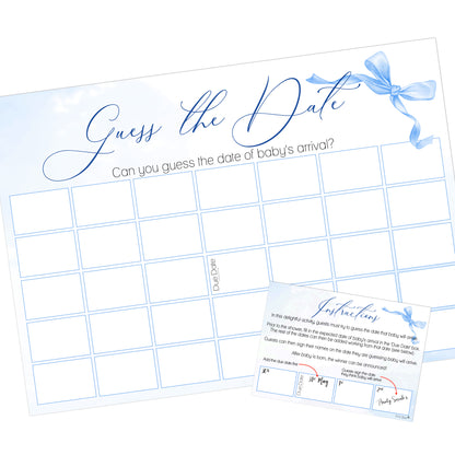 Ribbon Bow Baby Guess the Date Baby Shower Activity in Blue