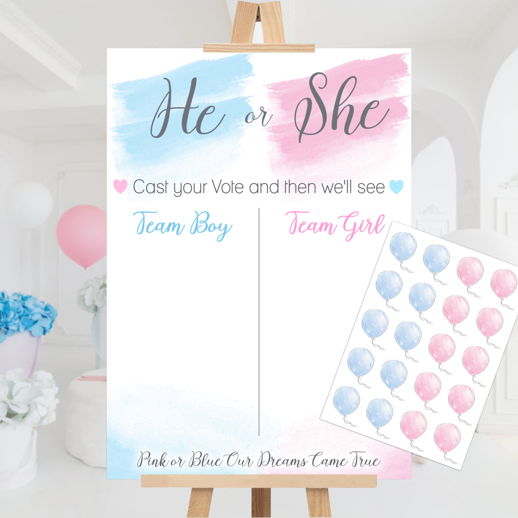 He or She Gender Reveal Voting Sign Guessing Game