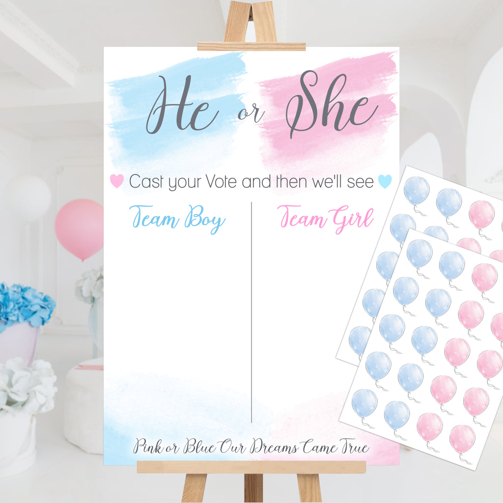 He or She Gender Reveal Voting Sign Guessing Game