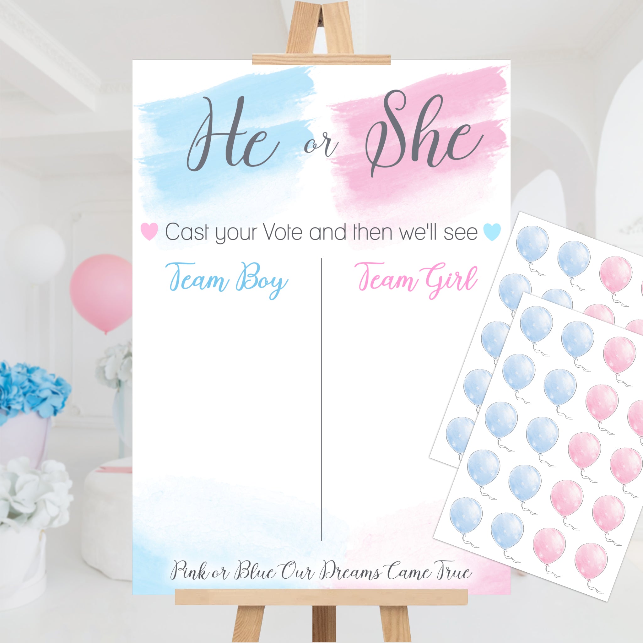 He or She Gender Reveal Voting Sign Guessing Game