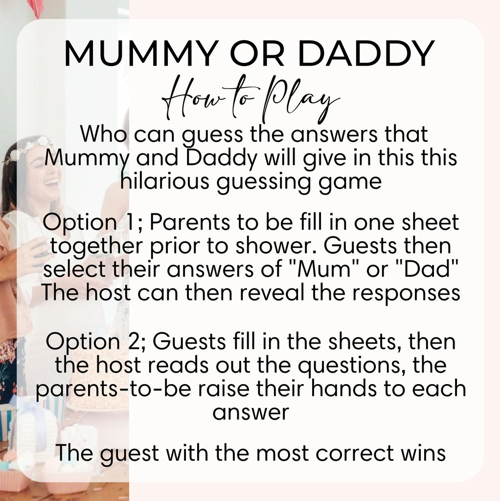 Mummy or Daddy Baby Shower Game – Blue Hot Air Balloon Theme Up and Away