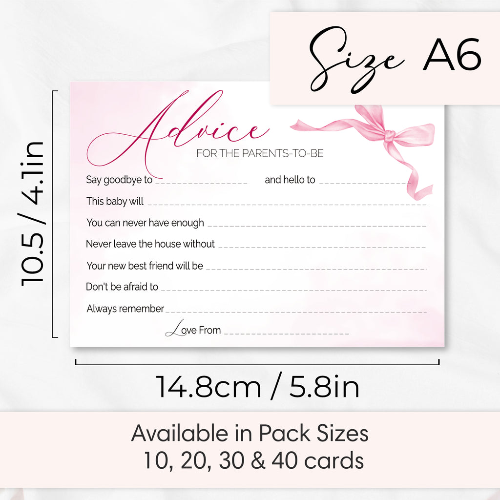Pink Bow Baby Shower Advice Cards – Keepsake Cards for Parents-to-Be