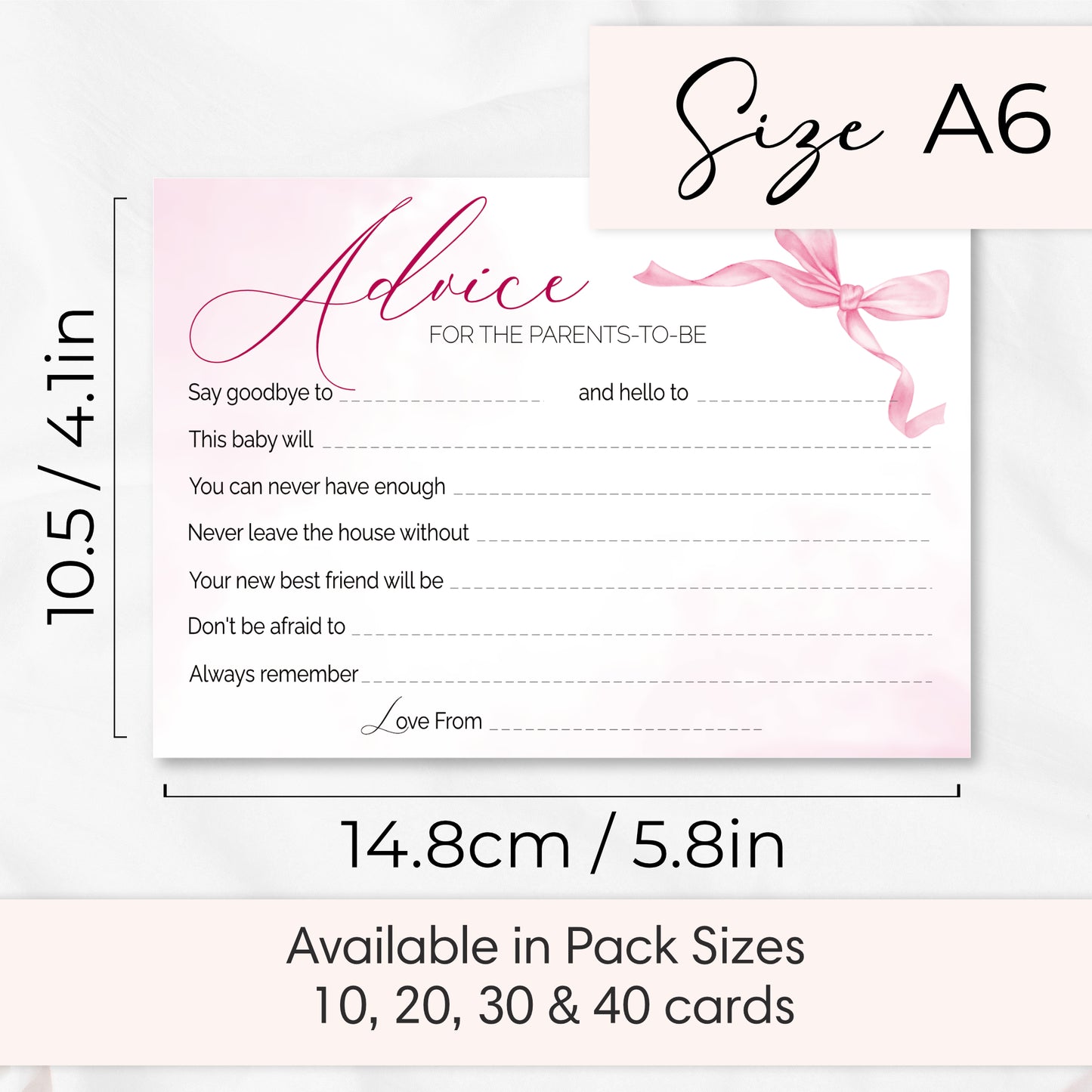 Pink Bow Baby Shower Advice Cards – Keepsake Cards for Parents-to-Be