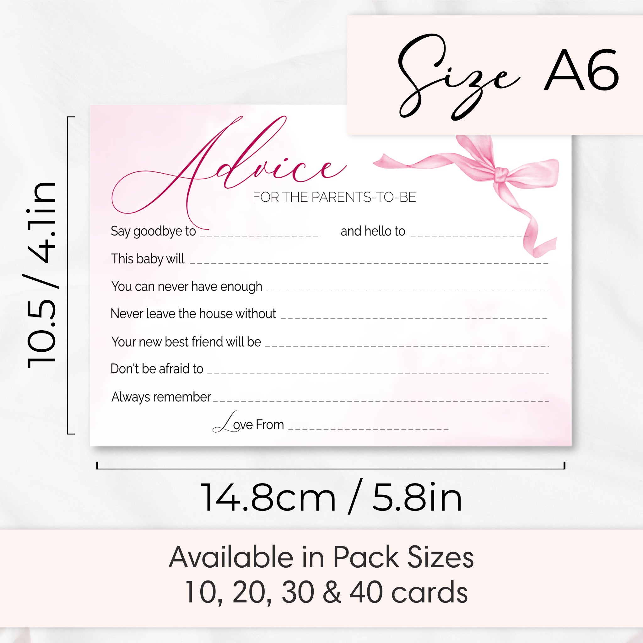 Pink Bow Baby Shower Advice Cards – Keepsake Cards for Parents-to-Be