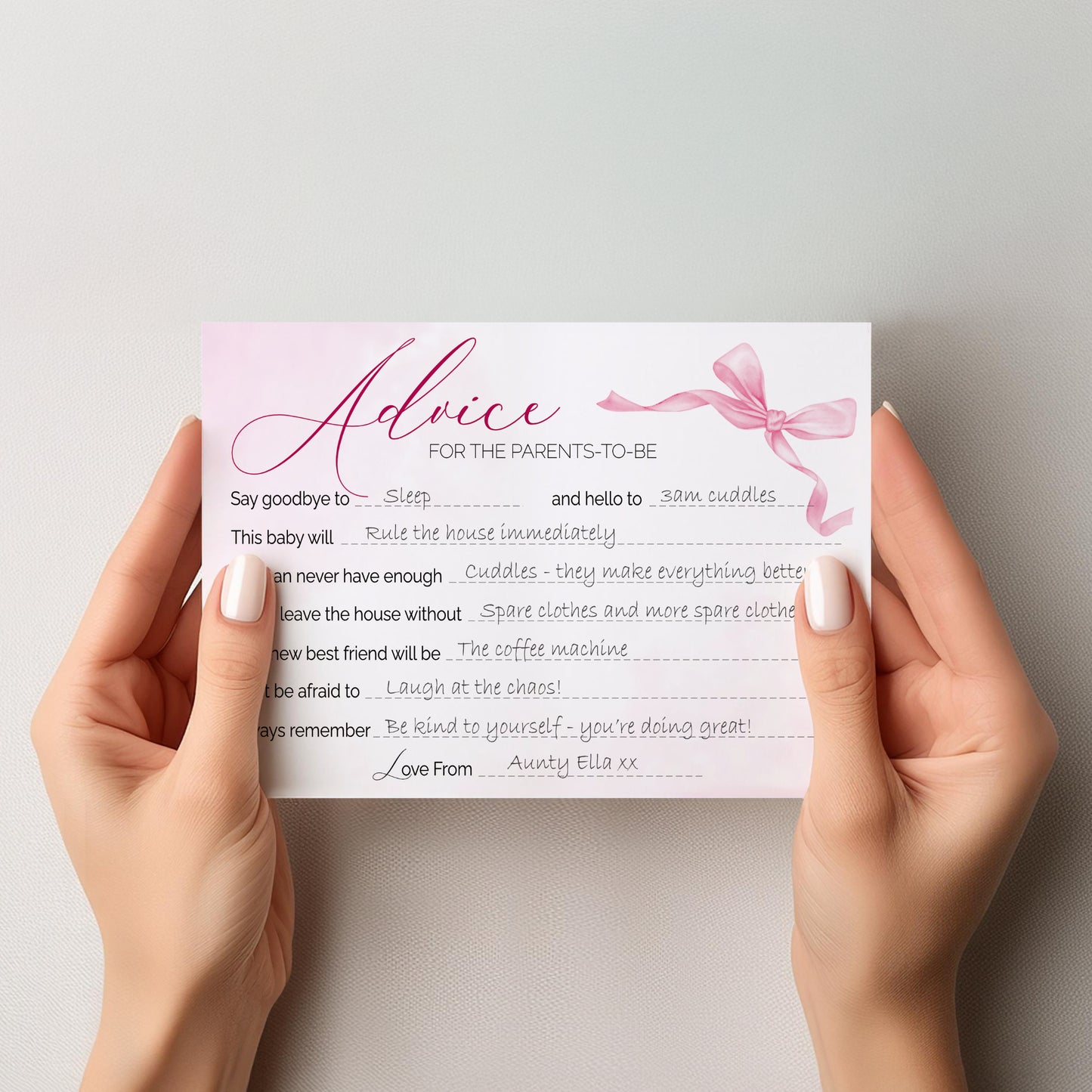 Pink Bow Baby Shower Advice Cards – Keepsake Cards for Parents-to-Be