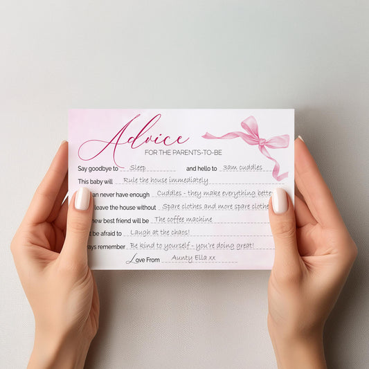 Pink Bow Baby Shower Advice Cards – Keepsake Cards for Parents-to-Be