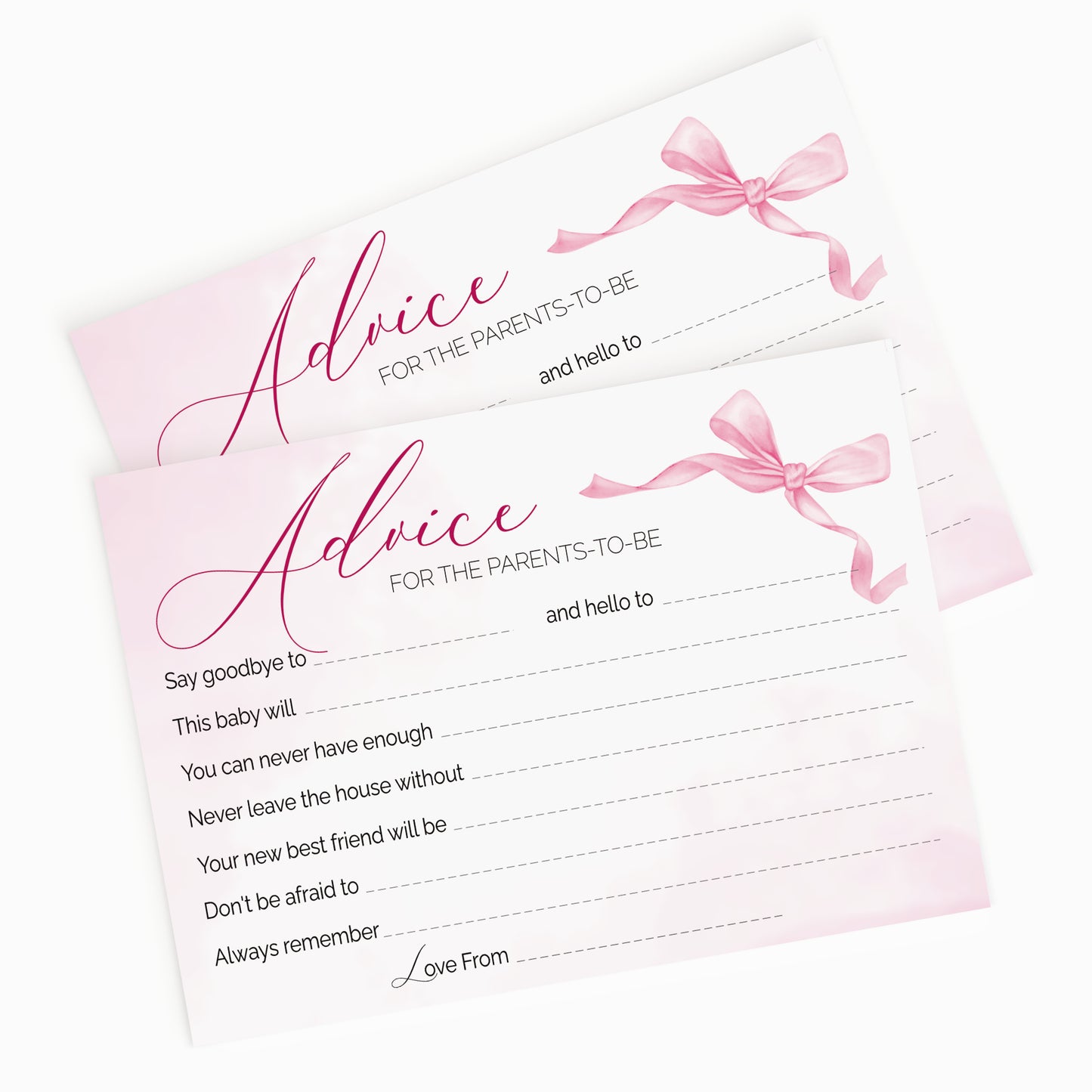 Pink Bow Baby Shower Advice Cards – Keepsake Cards for Parents-to-Be