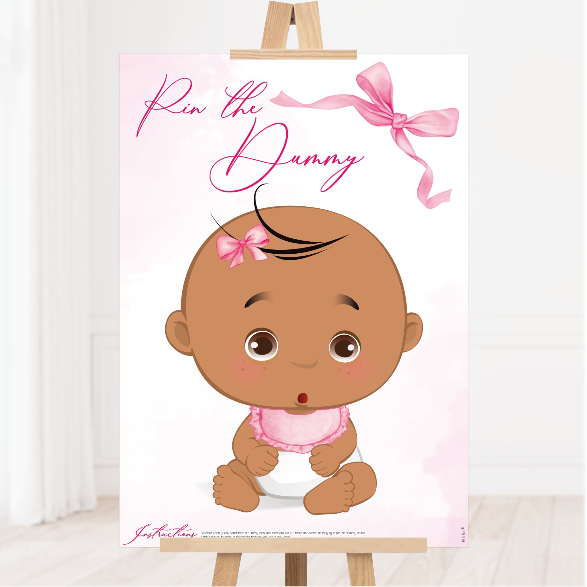 Pink Baby Bow Pin the Dummy Baby Shower Game Ethnic Edition