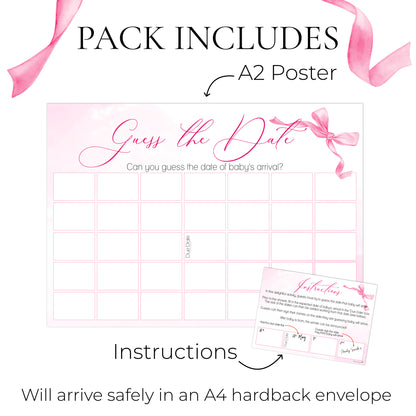 Ribbon Bow Baby Guess the Date Baby Shower Activity in Pink
