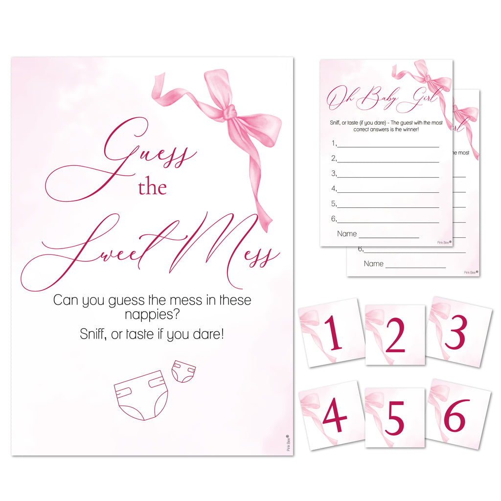 Baby Shower Game Guess the Sweet Mess In Pretty Pink Bow Theme for Baby Girls