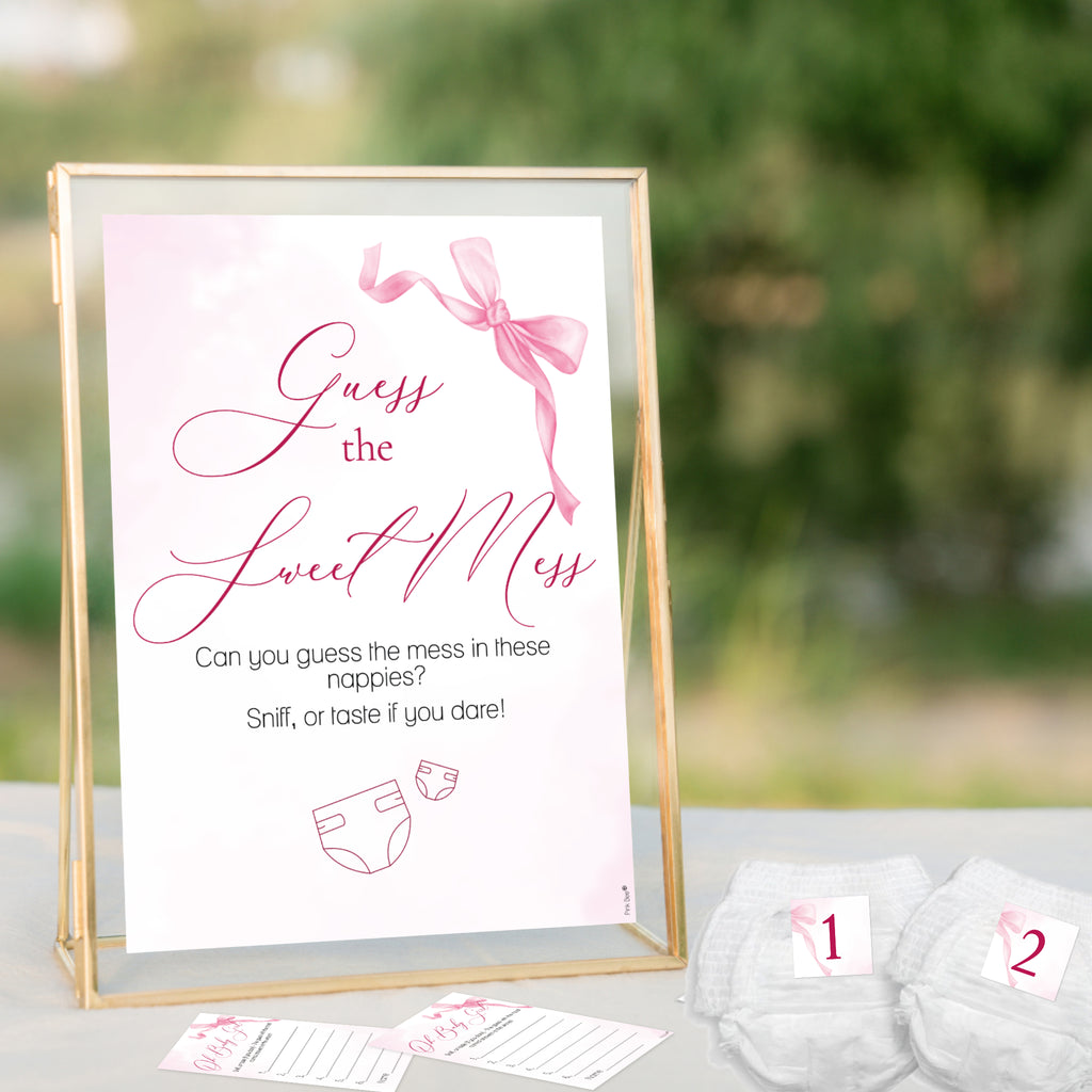Baby Shower Game Guess the Sweet Mess In Pretty Pink Bow Theme for Baby Girls
