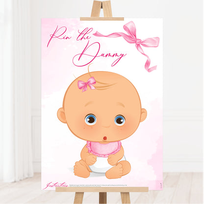 Pink Baby Bow Pin the Dummy Baby Shower Game