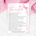 Baby Shower Game True or False in Pretty Pink Bow Theme