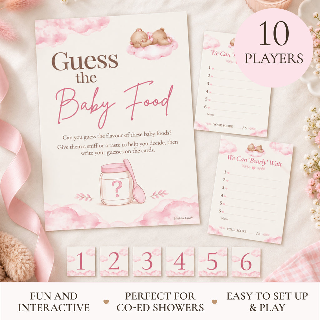 Pink Teddy Bear Guess the Baby Food Baby Shower Game