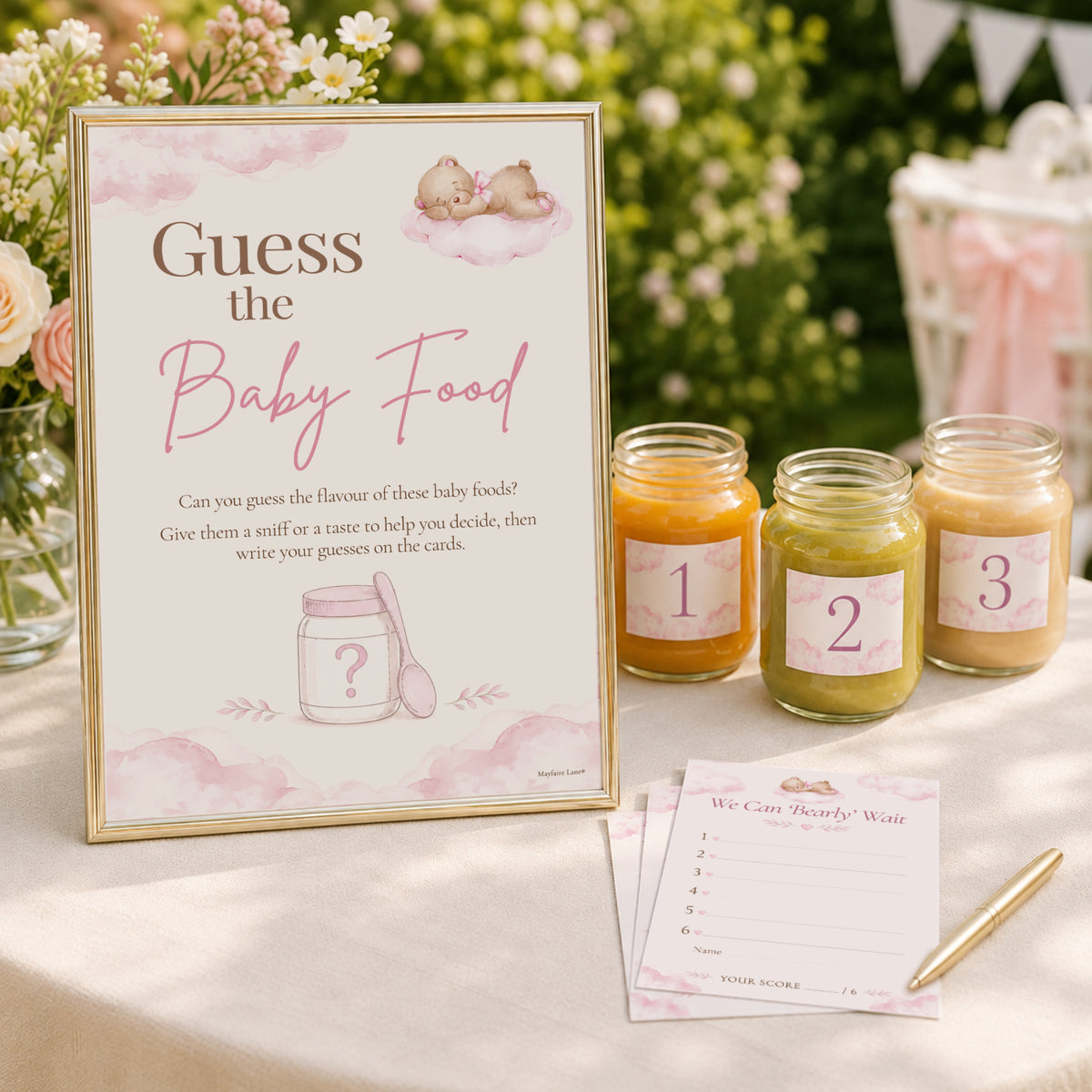 Pink Teddy Bear Guess the Baby Food Baby Shower Game
