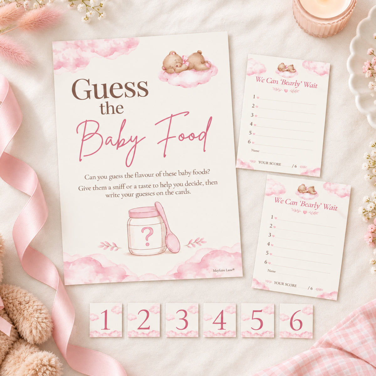 Pink Teddy Bear Guess the Baby Food Baby Shower Game