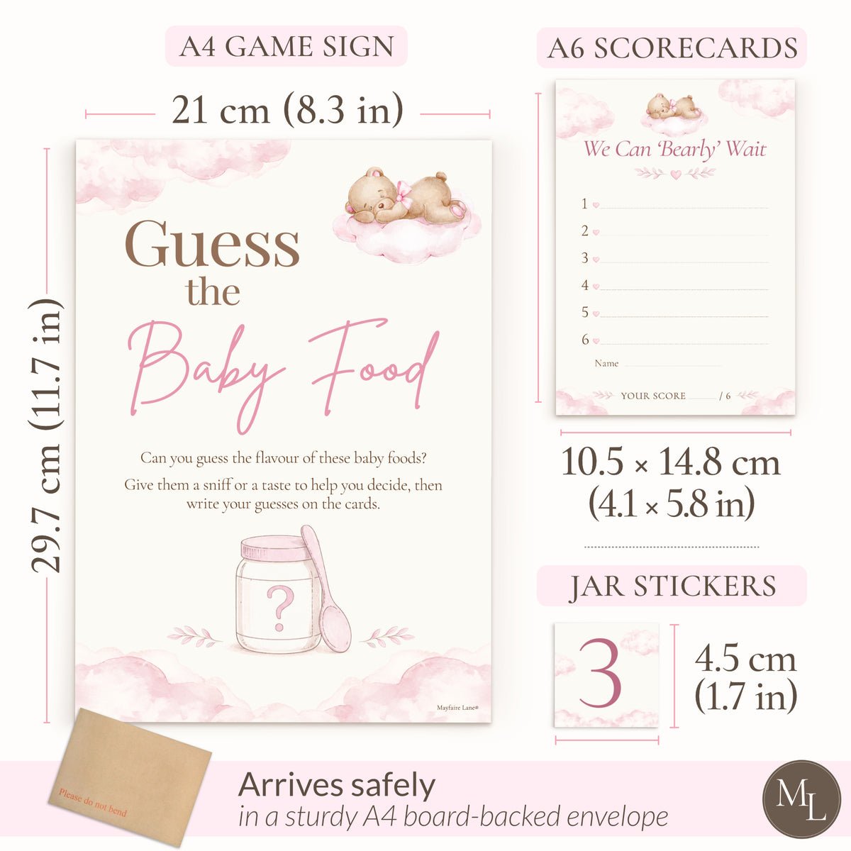Pink Teddy Bear Guess the Baby Food Baby Shower Game
