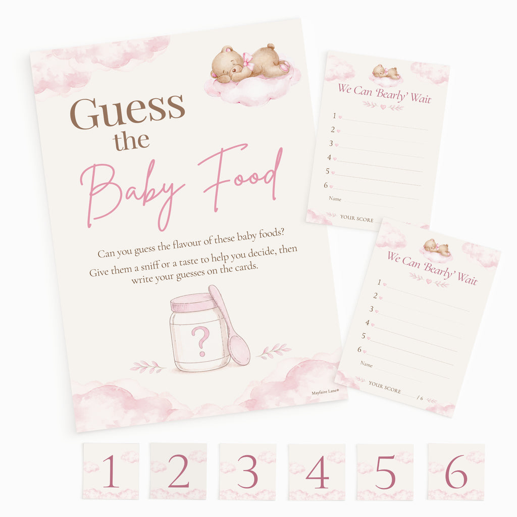 Pink Teddy Bear Guess the Baby Food Baby Shower Game
