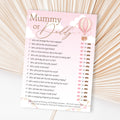 Baby Shower Game Mummy or Daddy in Up, Up and Away Pink Theme
