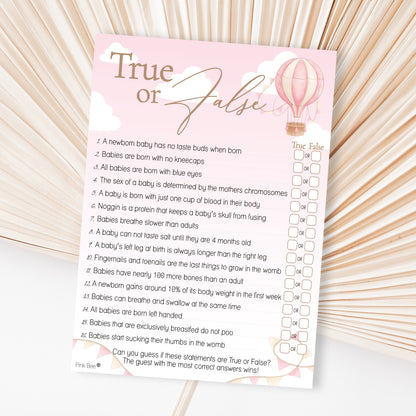 Baby Shower Game True or False in Up, Up and Away Pink Theme